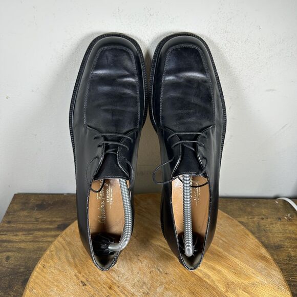Salvatore Ferragamo Studio Shoes Mens Size 10 D Leather Lace Up Dress Square Toe - Picture 6 of 10